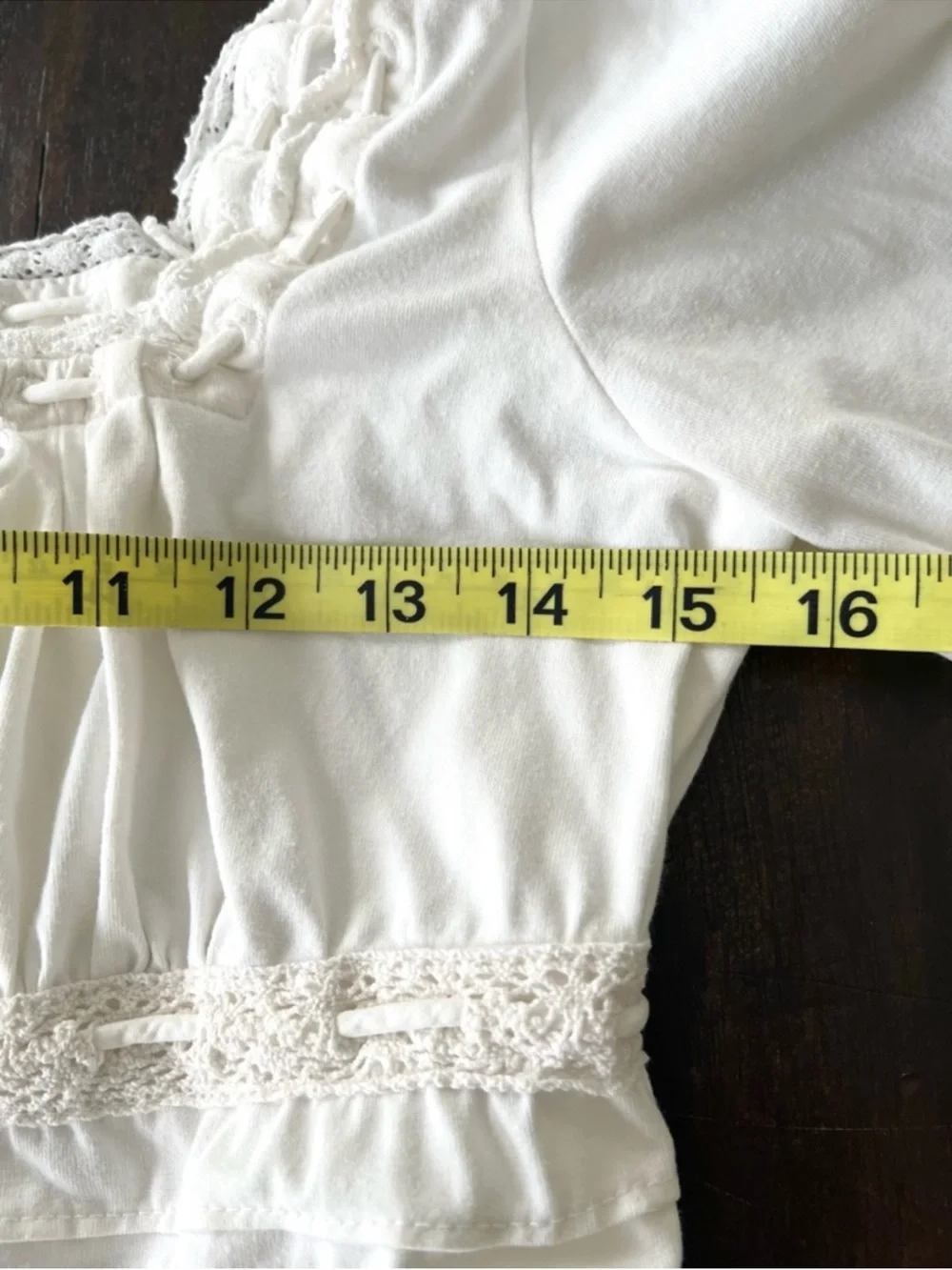 Free People Lace Trim Long Sleeve Crop Top White Square Neck Boho Size Small